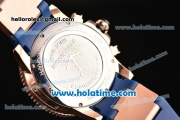 Ulysse Nardin Maxi Marine Diver Chrono Miyota Quartz Rose Gold Case with Blue Dial and Blue Rubber Strap