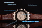 Audemars Piguet Royal Oak Chrono Japanese Miyota OS20 Quartz Stainless Steel Case with Brown Leather Strap and White Dial Diamond Markers