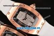 Richard Mille RM007 Miyota 6T51 Automatic Rose Gold Case with Diamonds Dial and White Rubber Strap