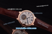 Cartier ballon bleu de Swiss Tourbillon Manual Winding Rose Gold Case with White Dial and Brown Leather Strap