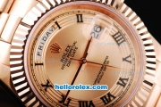 Rolex Day-Date II Swiss ETA 2836 Automatic Movement Full Rose Gold with Rose Gold Dial and Roman Numeral Hour Markers