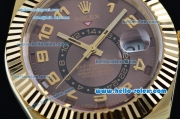 Rolex Sky-Dweller Asia 2813 Automatic Gold Case with Brown Leather Strap and Brown Dial