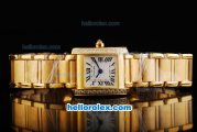 Cartier Tank Miyota Quartz Movement Gold Case with Diamond Bezel and Black Roman Marking-Lady Size