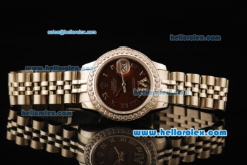 Rolex Datejust Automatic Movement ETA Coating Case with Brown Dial and Diamond Bezel-Steel Strap