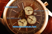 Breitling Transocean Chronograph Quartz Rose Gold Case with Brown Dial and Brown Leather Strap