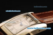 Cartier Tank Americaine Quartz Movement Steel Case with White Dial and Brown Leather Strap - Lady Model