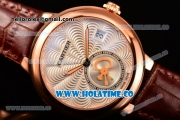 Cartier Rotonde De Swiss Quartz Rose Gold Case with Brown Leather Strap with White Guilloche Dial