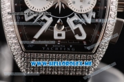 Franck Muller Vanguard Miyota OS20 Quartz Steel Case with Black Dial Black Leather Strap and White Subdials Diamonds Bezel