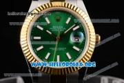 Rolex Datejust II Clone Rolex 3135 Automatic Two Tone Case/Bracelet with Green Dial and Stick Markers