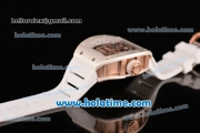 Richard Mille RM 52-01 Miyota 6T51 Automatic Rose Gold Case with Diamonds Skull Dial and White Rubber Bracelet