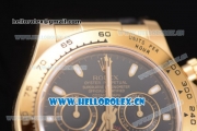 Rolex Cosmograph Daytona Clone Rolex 4130 Automatic Yellow Gold Case with Black Dial Stick Markers and Black Leather Strap (BP)