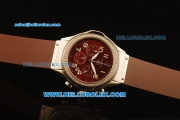 Hublot MDM Chronograph Swiss ETA Quartz Steel Case with Diamond Bezel and Brown Dial-Brown Rubber Strap