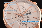 IWC Portuguese Chrono Japanese Miyota OS10 Quartz Rose Gold Case with Brown Leather Strap and White Dial Stick Markers