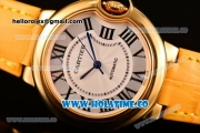 Cartier Ballon Bleu De Medium Asia 4813 Automatic Yellow Gold Case with Silver Dial and Black Leather Strap - Roman Numeral Markers (GF)