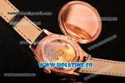 Patek Philippe Calatrava Miyota 9015 Automatic Rose Gold Case with Brown Leather Strap and White Dial - Stick Markers