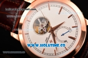 Vacheron Constantin Patrimony Tourbillon Swiss ETA 2824 Automatic Rose Gold Case with Stick Markers Brown Leather Strap and White Dial