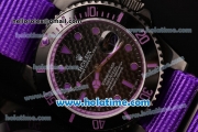 Rolex Submariner Asia 2813 Automatic PVD Case with Purple Markers Carbon Fiber Dial and Purple Nylon Strap