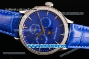 Jaeger-LECoultre Master Perpetual Calendar Asia Automatic Steel Case with Blue Dial Diamonds Bezel and Stick Markers