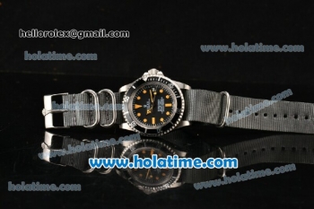 Rolex Submariner Vintage Asia 2813 Automatic Steel Case with Black Dial Yellow Markers and Grey Nylon Strap