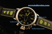 U-Boat Italo Fontana Chronograph Miyota Quartz Movement Steel Case with Black Dial and Yellow Markers-Black Leather Strap
