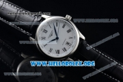 Longines Master Swiss ETA 2824 Automatic Steel Case with White Dial Roman Numeral Markers and Black Leather Strap (AAAF)
