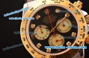 Rolex Daytona Swiss Valjoux 7750-SHG Automatic Two Tone Case/Strap with Black Dial and Diamond Markers