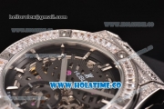 Hublot Classic Fusion Asia 6497 Manual Winding Diamonds/Steel Case with Skeleton Dial Diamonds Bezel and Stick Markers