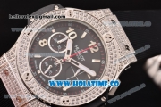 Hublot Big Bang Chrono Miyota OS20 Quartz Diamonds/Steel Case with Black Dial and Diamonds Bezel