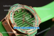 Hublot Big Bang Tutti Japanese Miyota Quartz Rose Gold Case with Green Dial Stick Markers and Green Rubber Strap