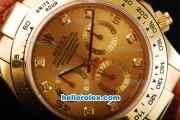 Rolex Daytona Oyster Perpetual Swiss Valjoux 7750 Automatic Movement Gold Case with Gold Dial - Diamond Markers and Brown Leather Strap