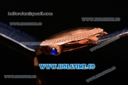 Cartier Rotonde De Swiss Quartz Rose Gold Case with White Guilloche Dial Diamonds Bezel and Blue Leather Strap