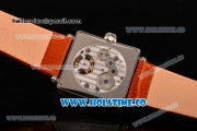 Minorva Swiss Tourbillon Manual Winding Steel Case with White Dial Orange Leather Strap and Black Roman Numeral Markers