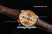 Tag Heuer Carrera Calibre 17 Swiss valjoux 7750 Automatic Movement Rose Gold Case with Beige Dial Brown Leather Strap