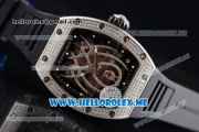 Richard Mille Natalie Portman RM-19-01 Asia Manual Winding Steel Case with Seleton Dial and Black Rubber Strap Diamonds Bezel