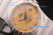 Omega Constellation Co-Axial Swiss ETA 2836 Automatic Full Steel Case with Yellow Dial and Diamond Markers