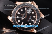 Rolex Yacht-Master 40 Miyota 8215 Automatic Rose Gold Case with Black Dial and Dot Markers Black Rubber Strap