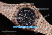 Audemars Piguet Royal Oak Offshore Seiko VK67 Quartz Rose Gold/Diamonds Case with Black Dial and Arabic Numeral Markers