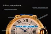 Cartier Ballon Bleu De Medium Asia 4813 Automatic Yellow Gold Case with Silver Dial and Burgundy Leather Strap - Roman Numeral Markers (GF)