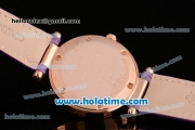 Franck Muller Ronde Miyota Quartz Rose Gold Case with Purple Leather Bracelet Diamond Bezel and Purple Stick Markers