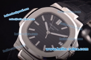 Patek Philippe Nautilus Swiss ETA 2824 Automatic Steel Case with Grey Dial and Black Leather Strap
