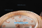 Rolex Day Date II Automatic Movement Full Rose Gold with Double Row Diamond Bezel-Diamond Markers and Silver Dial