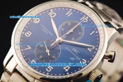 IWC Portuguese Chronograph Miyota Quartz Movement Full Steel Blue Dial and Arabic Numerals