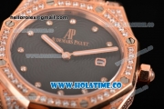 Audemars Piguet Royal Oak Lady Swiss Quartz Rose Gold/Diamonds Case with Black Dial and Black Rubber Strap (EF)