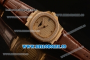 Patek Philippe Nautilus Miyota 9015 Automatic Diamonds/Yellow Gold Case with Diamonds Dial and Brown Leather Strap (AAAF)