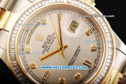 Rolex Day Date II Oyster Perpetual Automatic Movement White Dial with Diamond Bezel - Diamond Markers and Two Tone Strap