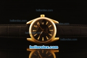 Omega Seamaster Co-Axial Automatic Yellow Gold Case with Black Dial and Black Leather Strap - ETA Coating