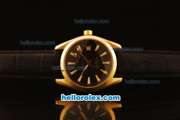 Omega Seamaster Co-Axial Automatic Yellow Gold Case with Black Dial and Black Leather Strap - ETA Coating