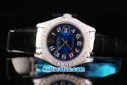 Rolex Datejust Oyster Perpetual Automatic Movement Blue Dial with White Numeral Marker and Diamond Bezel-Black Leather Strap