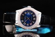Rolex Datejust Oyster Perpetual Automatic Movement Blue Dial with White Numeral Marker and Diamond Bezel-Black Leather Strap Rolex Datejust Oyster Perpetual Automatic Movement Blue Dial with White Numeral Marker and Diamond Bezel-Black Leather Strap