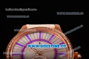 Jaeger-LeCoultre Lady Miyota Quartz Rose Gold Case with White MOP Dial Purple Stick Markers and White Leather Strap - Diamonds Bezel